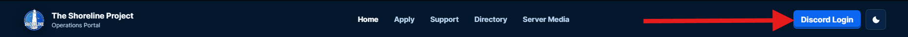 Discord login button highlighted in the site header